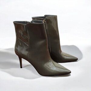 J. Crew Women size 8.5 Khaki Patent Leather Shoe High-Heel Ankle Boot AE854